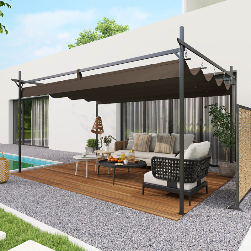 10' x 10' Outdoor Gazebo, Retractable Pergola Canopy, Brown