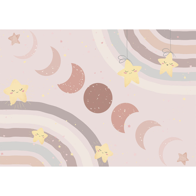 Papier peint pour enfants - Lune parmi les étoiles et les arcs-en-ciel, L 177 po x L 124 po