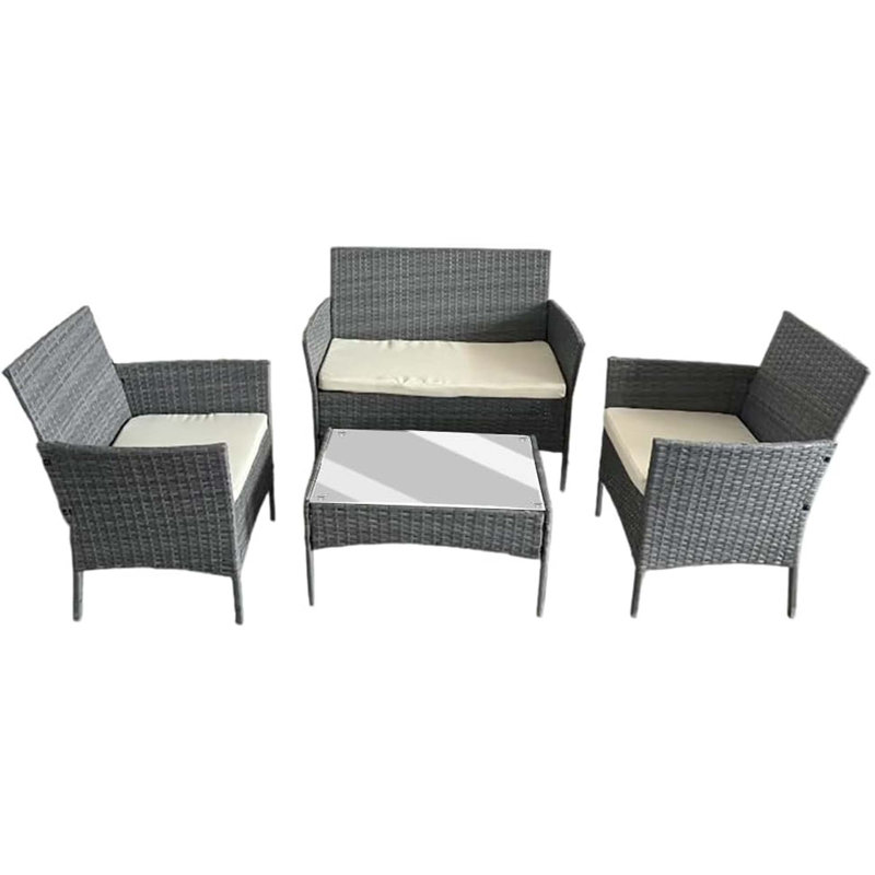 Rattan Garden Furniture Set 4 Piece Table Chairs Sofa Wicker Outdoor Patio Set, Grey