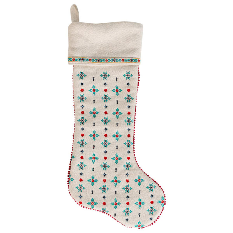 Heidi Embroidered Nordic Christmas Stocking in White and Red