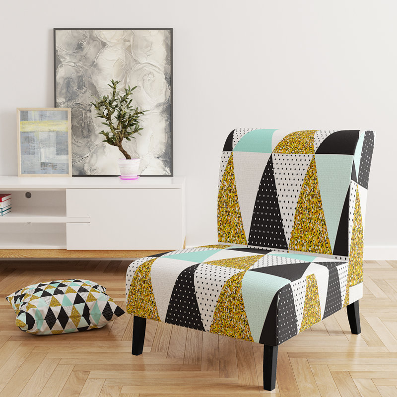 Gold Glitter Geometric - Upholstered Patterned Accent Slipper Chair