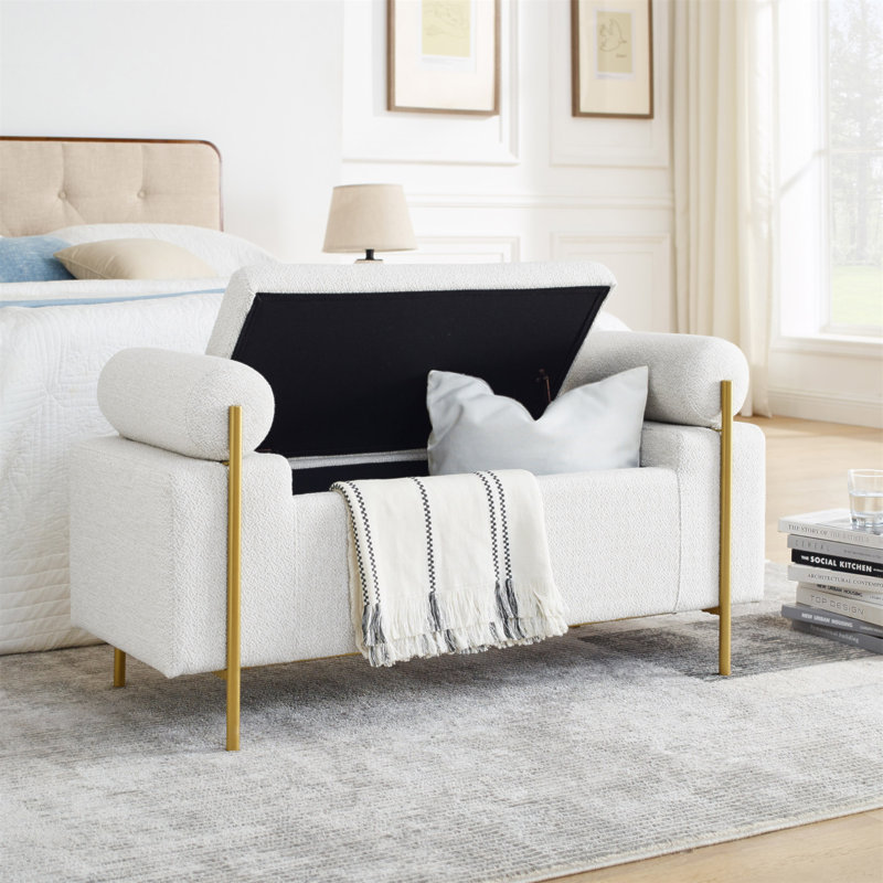 Banc de rangement en tissu Reyanne, Blanc