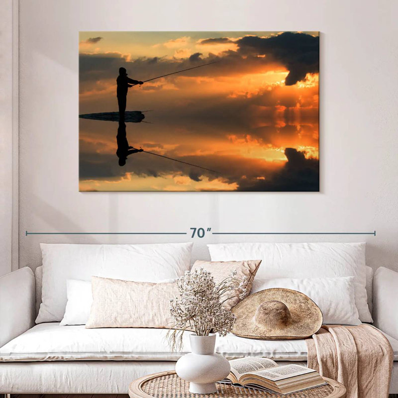 Senne pêche au coucher du soleil, H 32 po x l 48 po