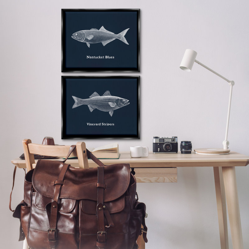 Ensemble de cadres flottants 2 pièces Harbour Fish, par Phillipa Katz, H 17 po x l 21 po, Cadre flottant noir de jais