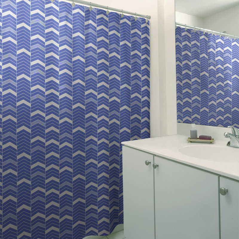 Rideau de douche simple à chevrons, Bleu / Blanc / Vert