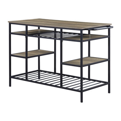 Lona Industrial 47"L Rectangular Kitchen Island in Rustic Oak and Black