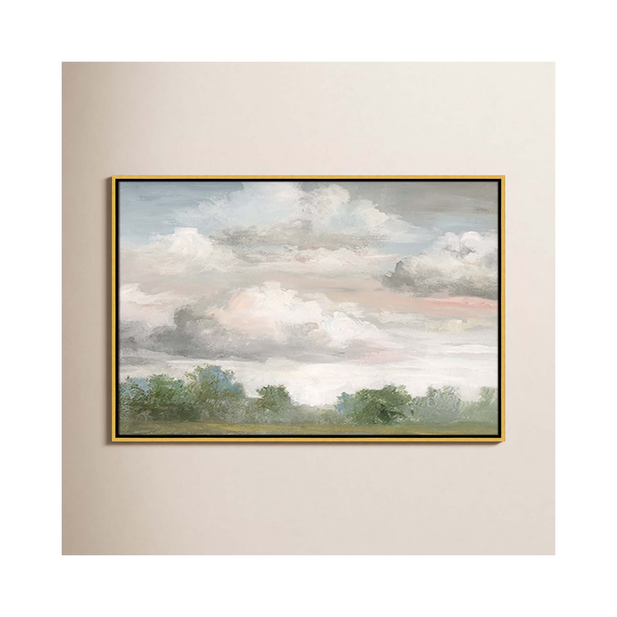 Pastel Morning Sky Framed On Canvas by Nan Print, 25.5" H x 37.5" W x 2" D, Gold Framed