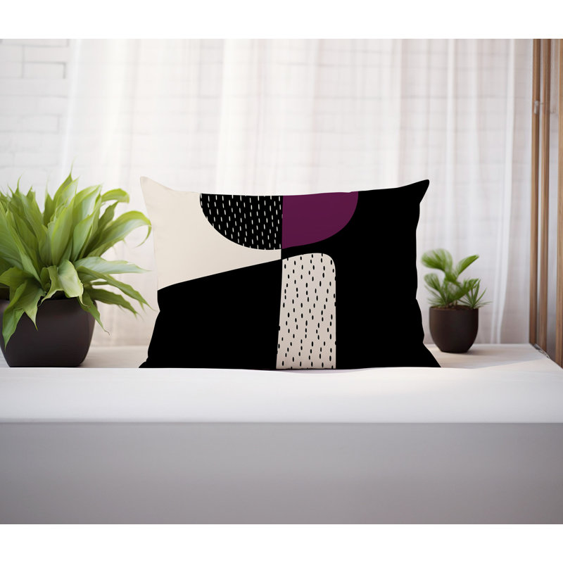 Coussin lombaire réversible intérieur / extérieur Vikka, H 18 po x l 25 po, Mauve / noir / blanc cassé