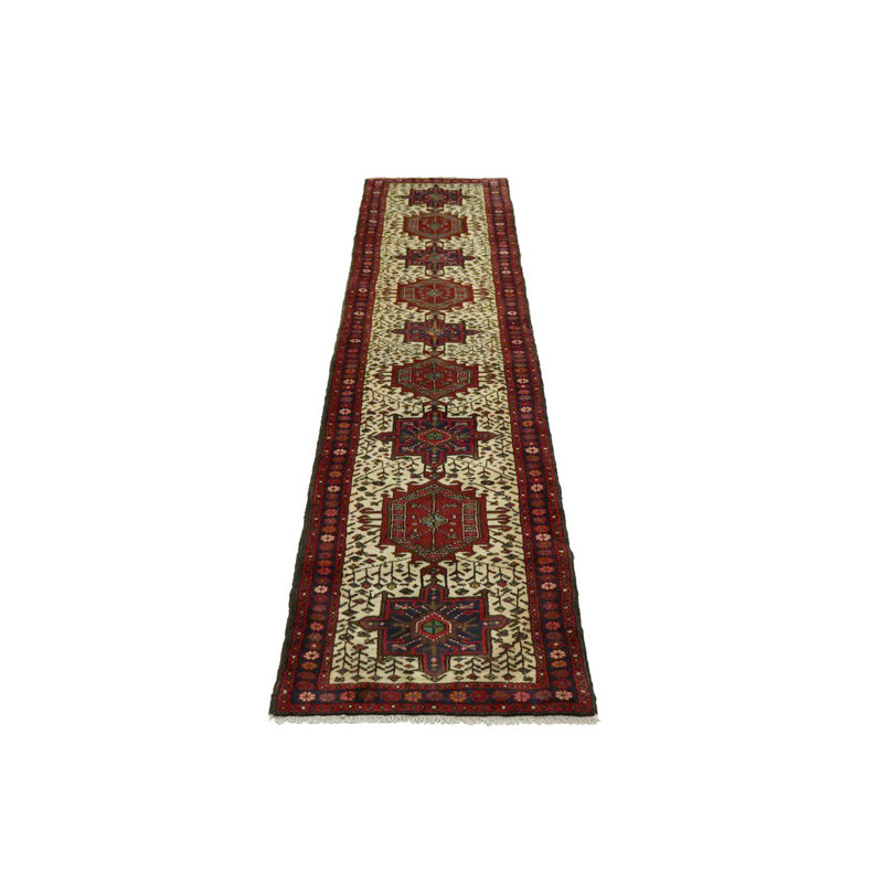 Tapis de couloir unique en laine noué à la main ivoire 2 pi 9 po x 11 pi 10 po Karajeh 1980