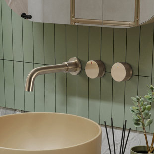 Double Handles Solid Brass Bathroom Faucet Wall Mount Faucet Included Rough in Valve
