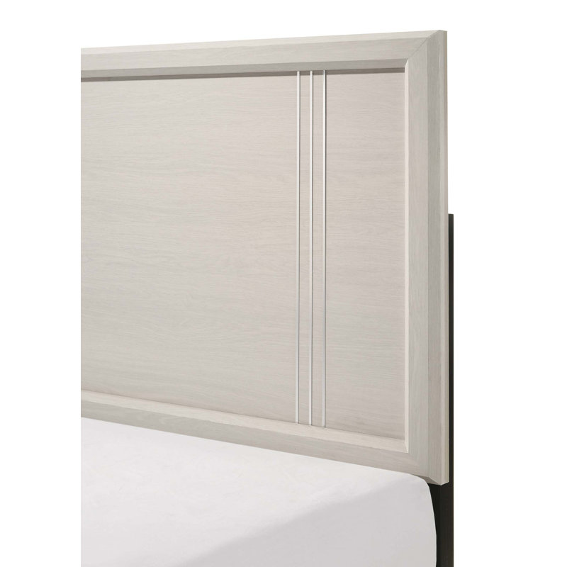 Grand lit à panneau contemporain de conception minimaliste, Beige;Off White