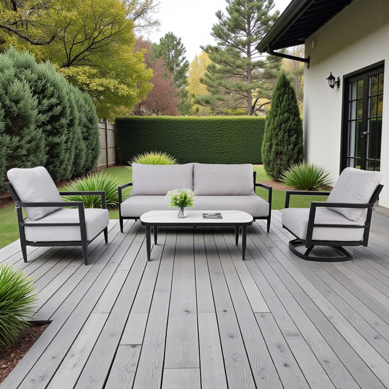Ensemble de conversation de terrasse en aluminium thermolaqué 4 pièces avec coussins Sunbrella® Everly