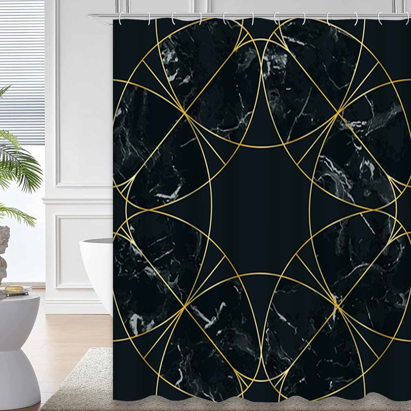 Rideau de douche à motif géométrique Art Deco avec 12 crochets, L 72 po x l 84 po