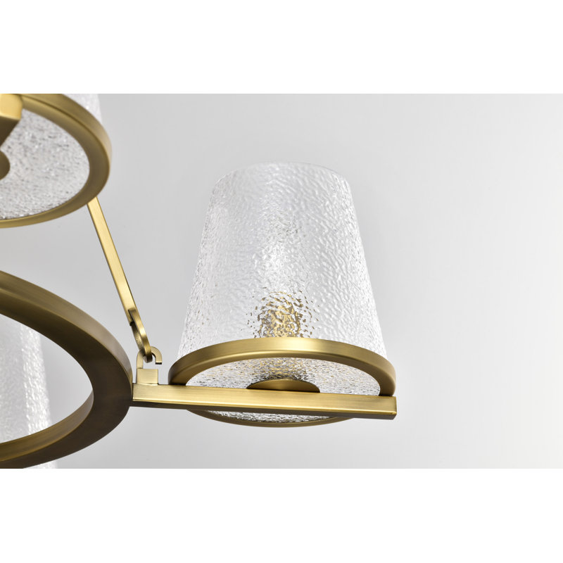 Valentine - lustre - finition - verre martelé, H 23,5 po x l 30 po x P 30 po, Laiton rétro, 5 lumières