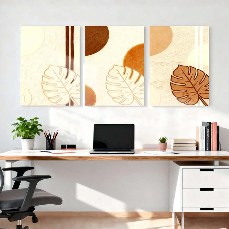 "Tropical Monstera", art abstrait sur toile, motif bohème (ensemble de 3), H 36 po x l 72 po