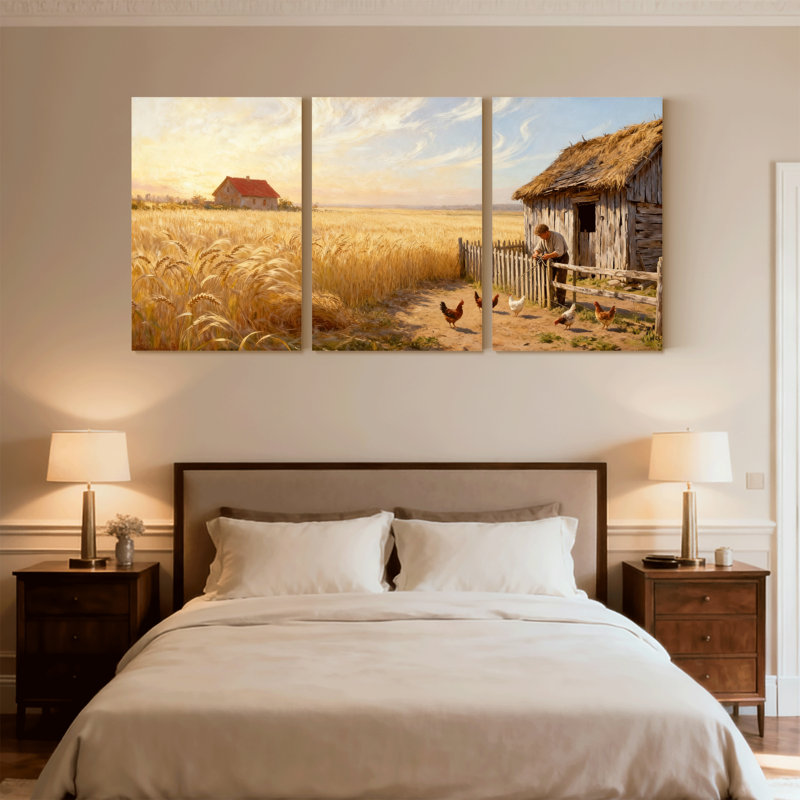 Ensemble de 3 reproductions d'art sur toile, "Paysage de campagne avec paysages de champs de blé doré", H 18 po x l 36 po