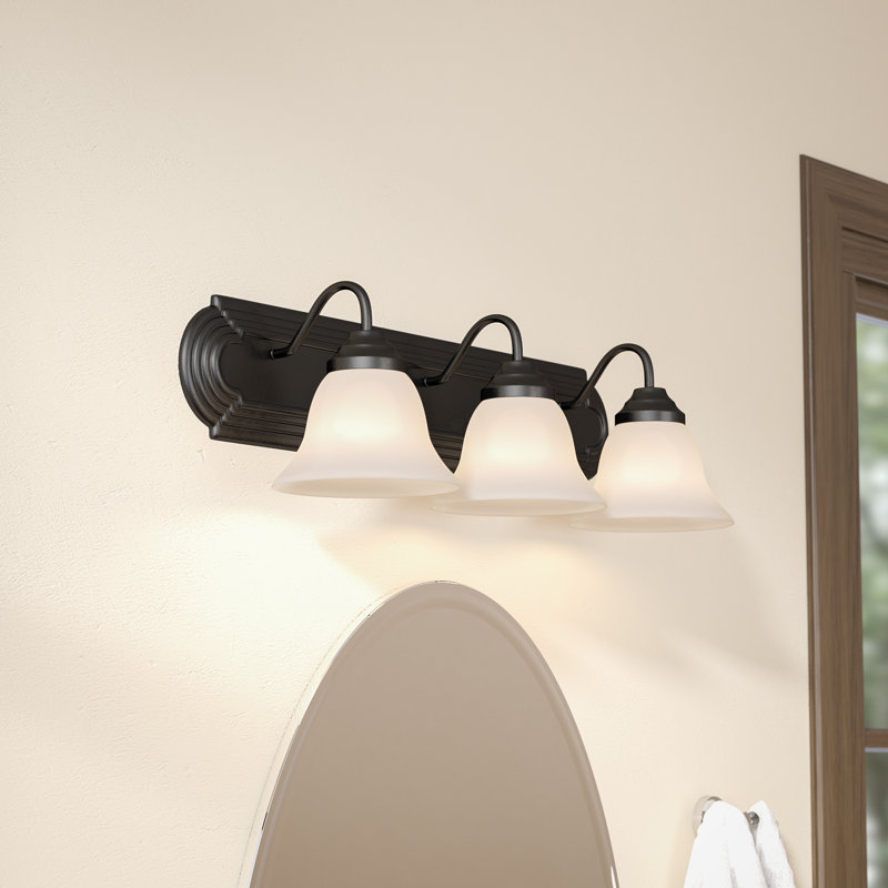 Éclairage pour salle de bain 3 lumières Vincente, Verre givré / bronze frotté à l'huile