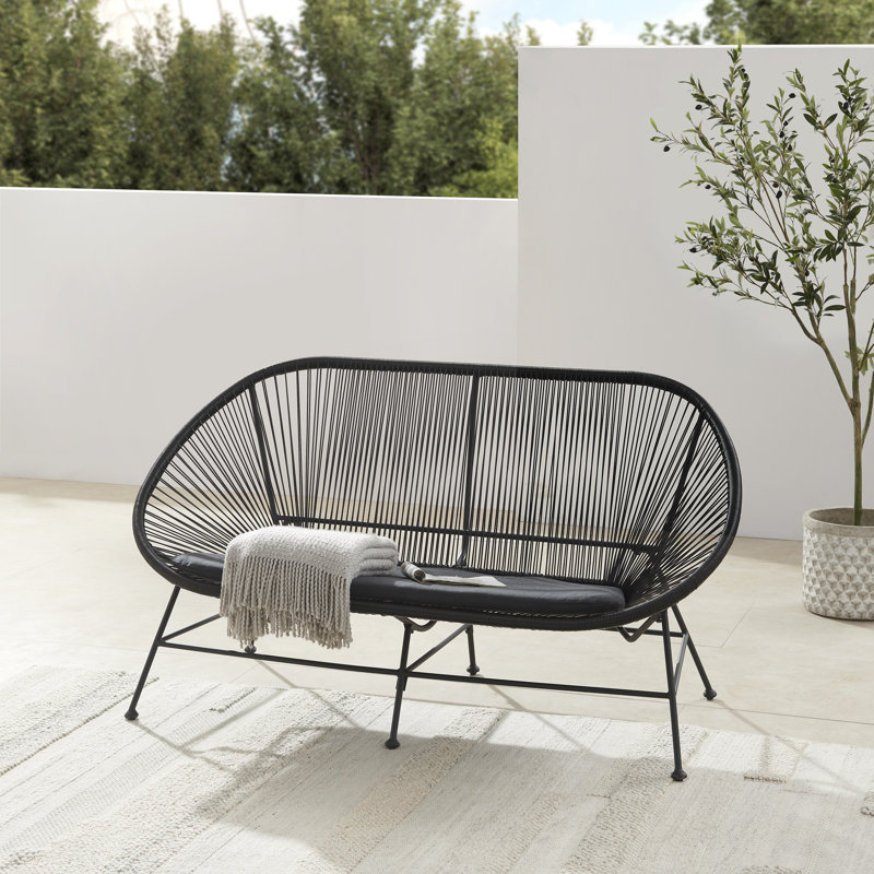 61.25'' Wide U-Shaped Wicker Loveseat with Cushions, Black