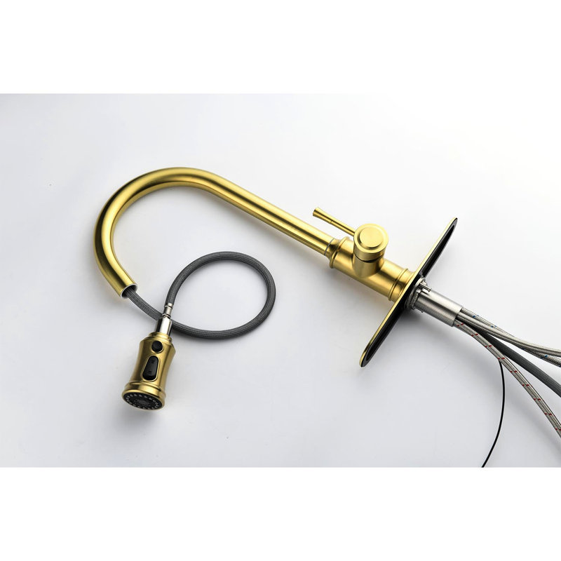 Robinet de cuisine escamotable en or brossé - Acier inoxydable avec 3 variations de débit d'eau, Or brossé