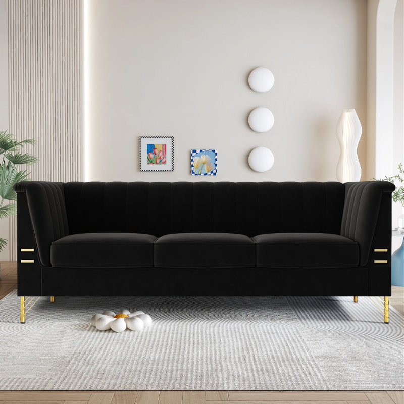 Canapé 83 pouces 83 pouces Mid-Century, Velours noir
