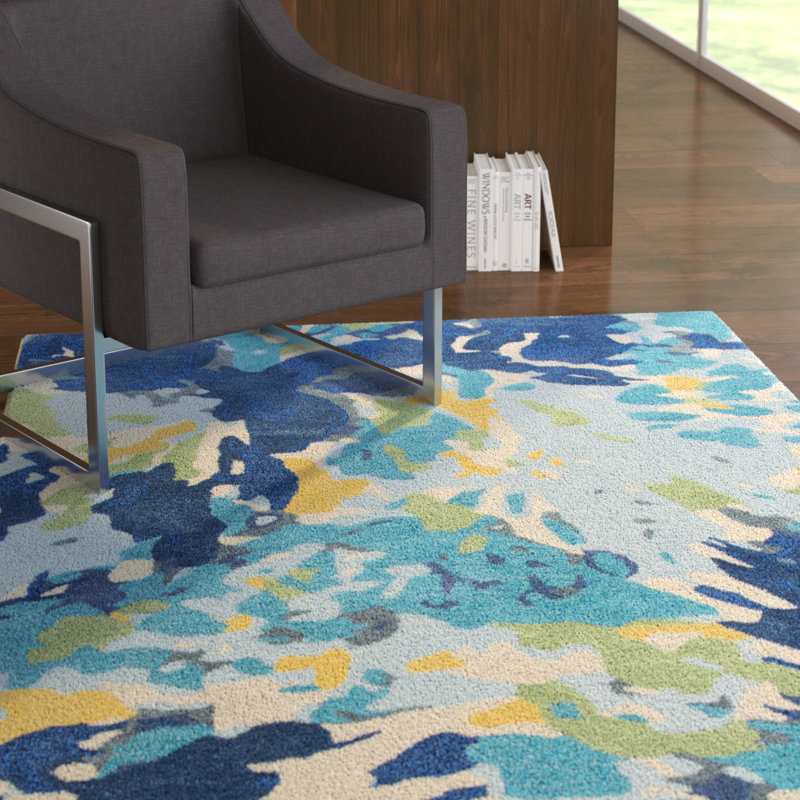 Tapis bleu en laine touffeté à la main Prentice, Rectangle 8 pi x 10 pi