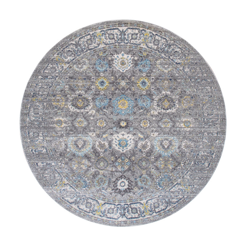 Tapis argenté tissé à la machine Chelsea, Rond 6 pi