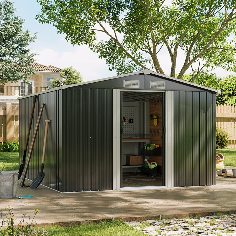 Ajay 8ft. W x 10ft. D Metal Apex Tool Shed, Carbon Black