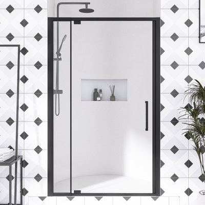 44-48 In. W × 76  In. H Scalable Adjustable Frame Shower Door  With 1/4" Clear SGCC Tempered Glass  | Transparent Safety Film |  Aluminium Alloy Matte Black Finish | Reversible Installation
