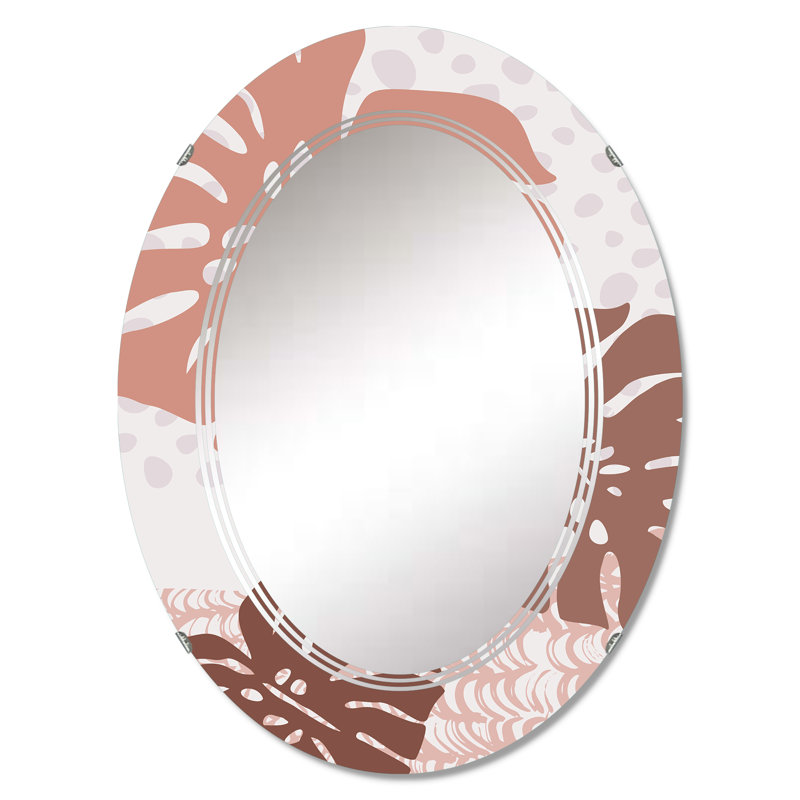 Abstrait tropical de feuilles dans des tons de terre - miroir mural tropical, 36 po x 24 po