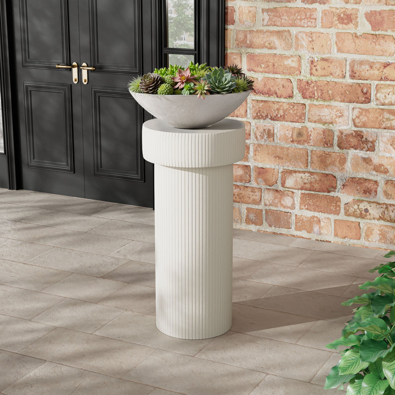 Support pour plante à colonne piédestal en oxyde de magnésium Kian, Blanc