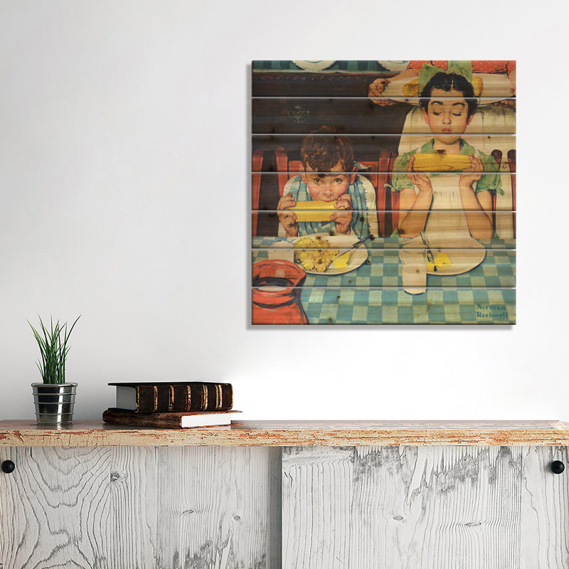 Who's Have More Fun (Kids Eating Corn) par Norman Rockwell - Peinture sur bois sans cadre