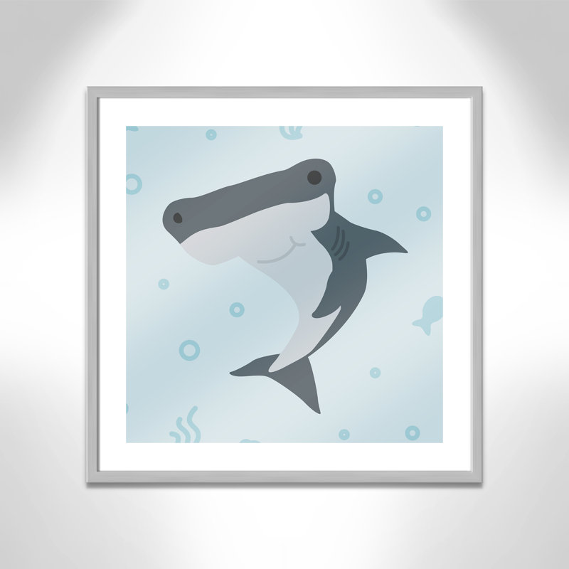 Impression sur papier Happy Hammerhead, H 26,5 po x l 26,5 po x P 1,18 po, Encadré de boîte argent