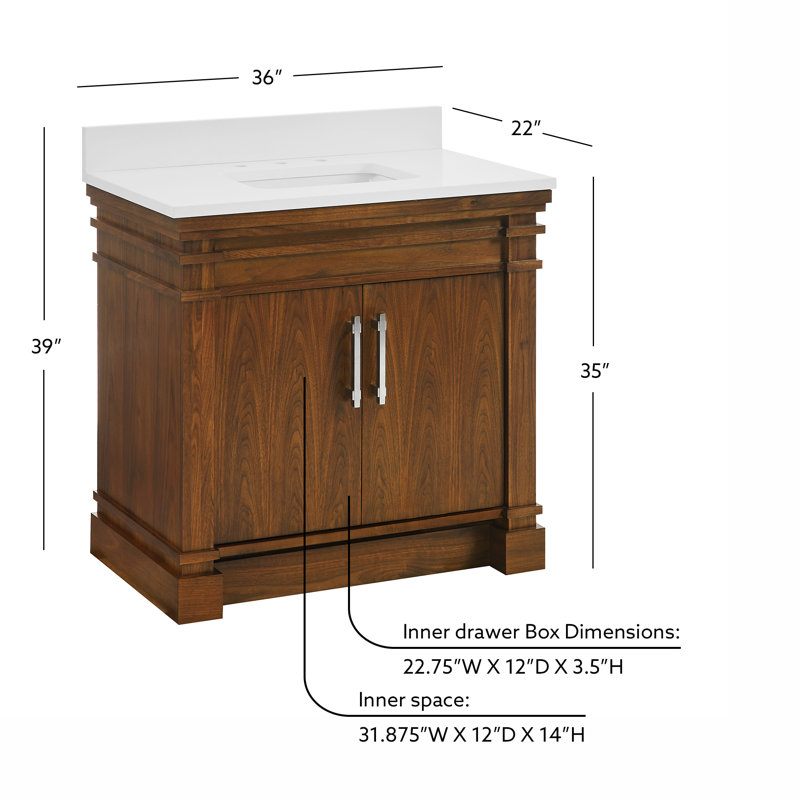 FLW Harmony 36 Wood Sink Vanity, Walnut, 36
