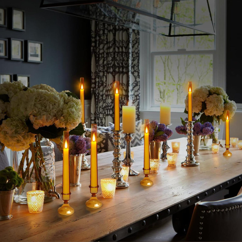 Flameless Taper Candles With Remote,6 PC Acrylic Battery Operated Candles With Candlesticks,Flickering Led Window Candles For Home Table And Wedding Decor(Red)