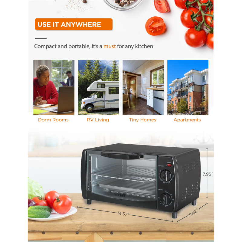 Black 4-Slice Mechanical Toaster Oven with Broiler and Rotisserie