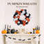 Couronne de citrouille d'Halloween 18 po - Citrouilles orange / noires / blanches, base en rotin pour porte ou mur