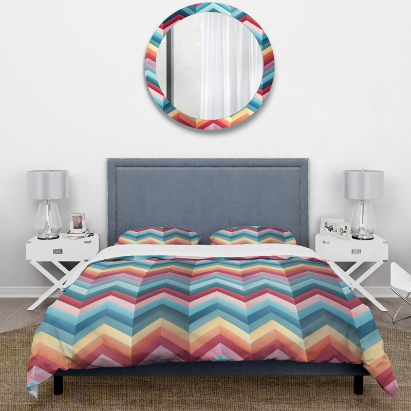 Motif géométrique multicolore à chevrons - Ensemble de housse de couette à chevrons - Microfibre de polyester