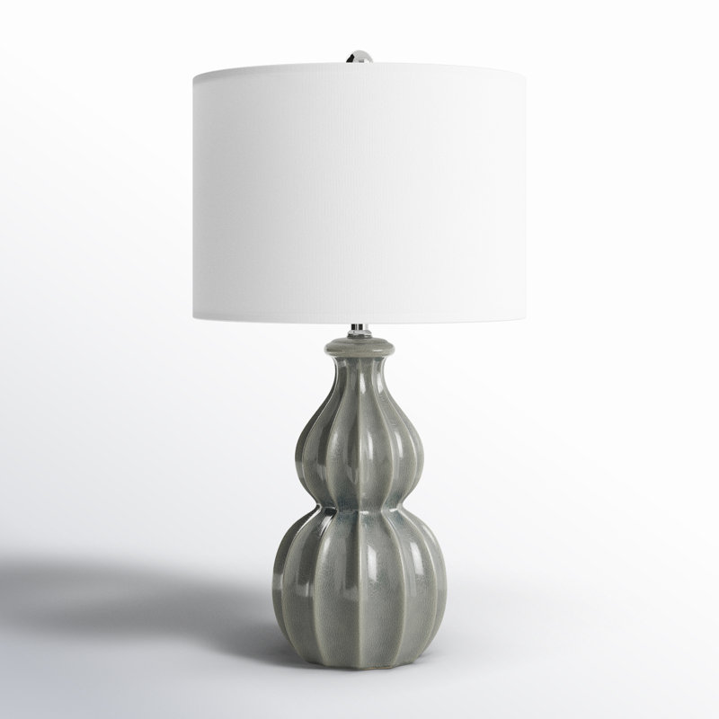 Gray Ceramic Triple Gourd Table Lamp with White Shade