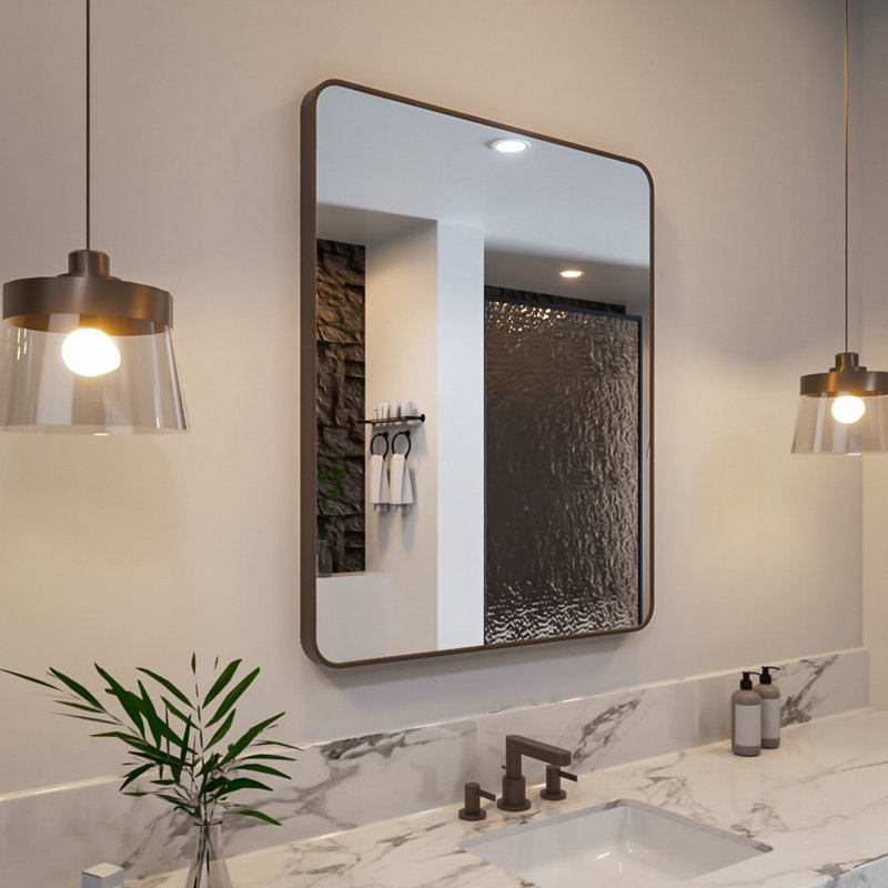 Miroir de salle de bain mural, 36 pi x 30 po, Bronze frotté à l'huile