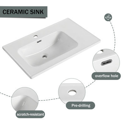 Meuble-lavabo mural flottant 32 po avec lavabo simple et porte d'armoire à fermeture en douceur 32 po