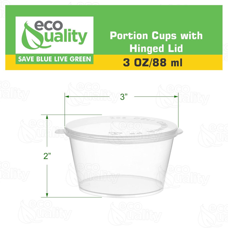Tasses à portion en plastique 3 oz avec couvercle à charnière Ecoqualité