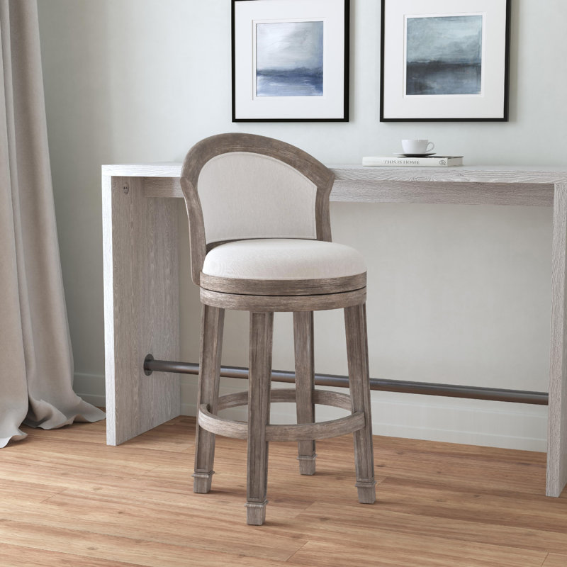 Menifee Swivel Upholstered Counter Stool with Solid Wood Frame, Bar Stool (30" Seat Height), Distressed Gray