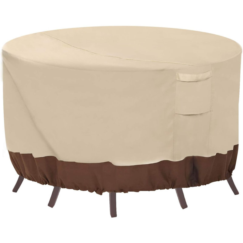 Round Outdoor Patio Furniture Cover – 100% Waterproof Table & Chair Set Protector Beige & Brown