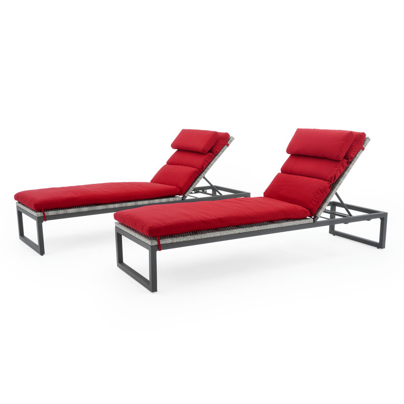 Milo Reclining Chaise Lounge with Cushion, Canvas Jockey Red Sunbrella® Canvas, Gray