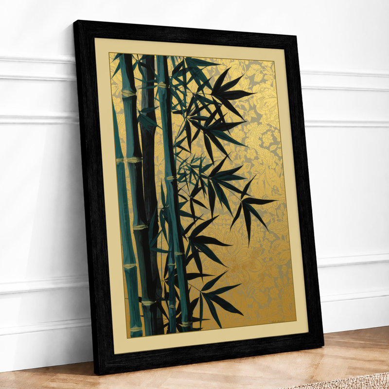 Bamboo in Gold Japandi - Framed Print, A2 - 59.4 x 42.0 cm, Black