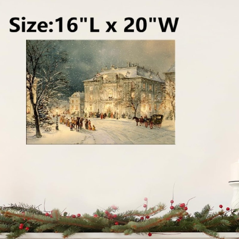 «Snowy Winter Village House», art mural sans cadre, 16 x 20