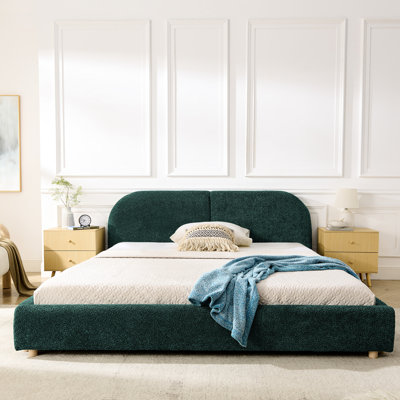 Queen Size Upholstered Bed Frame, American Minimalist Design, Tall Headboard, Soft Fabric, Stable Legs, Frame In , Modern Circle Fabric Upholstery, Structure