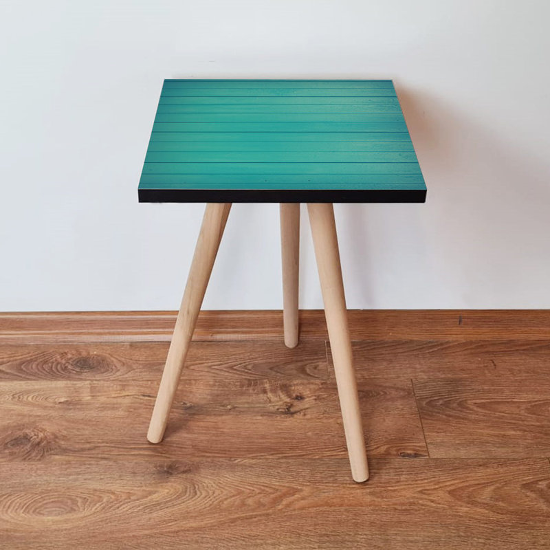 Modern Side Table with Beech Wood Legs, Turquoise Color, 13.8 x 16.5 x 13.8 inches | 100% MDF, Thickness: 0.7 inches | Stylish Striped Design, Perfect for Living Rooms & Bedrooms, Durable & Elegant