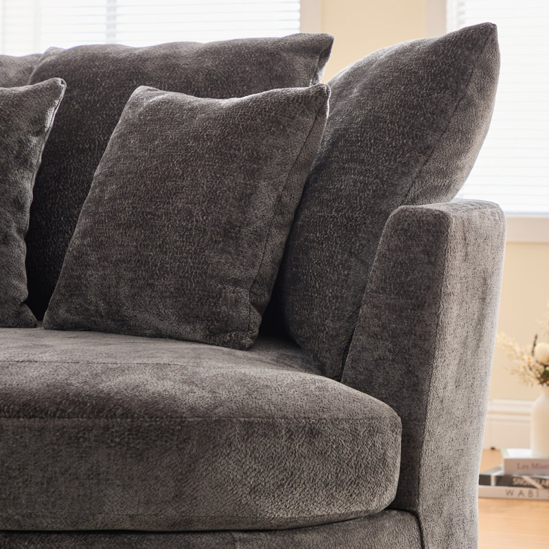 Fauteuil demi-tonneau rembourré en chenille, Gris anthracite