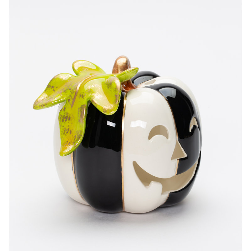 Porte-bougie chauffe-plat citrouille noir et blanc - 10,8 cm (4 1/4 po) de hauteur